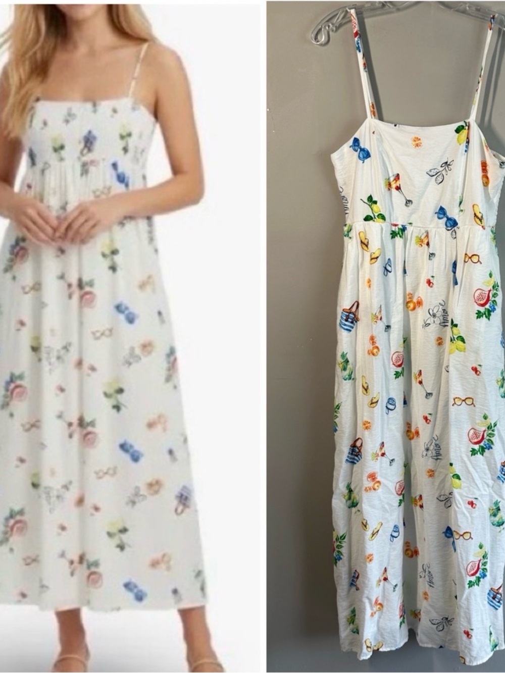 Rachel Zoe White Summer Print Spaghetti-Strap Midi/Maxi Dress Size 10